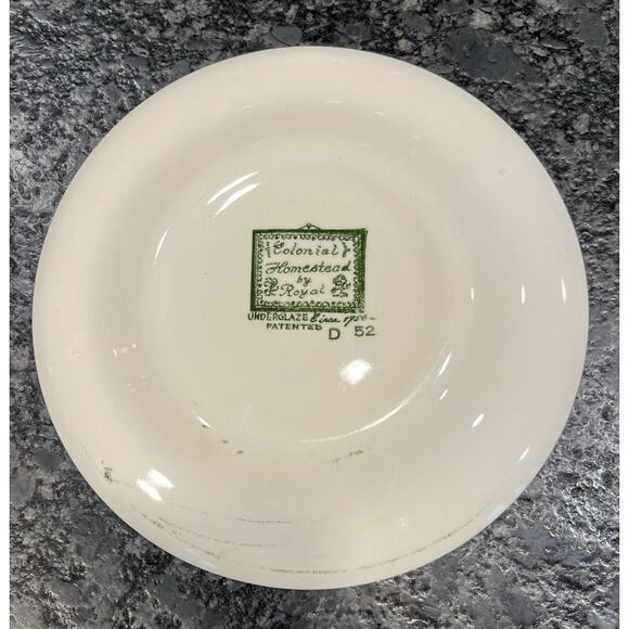 4 Vintage Royal Colonial Homestead 6 3/8” Green Bread Plates Spinning Wheel - Picture 4 of 4